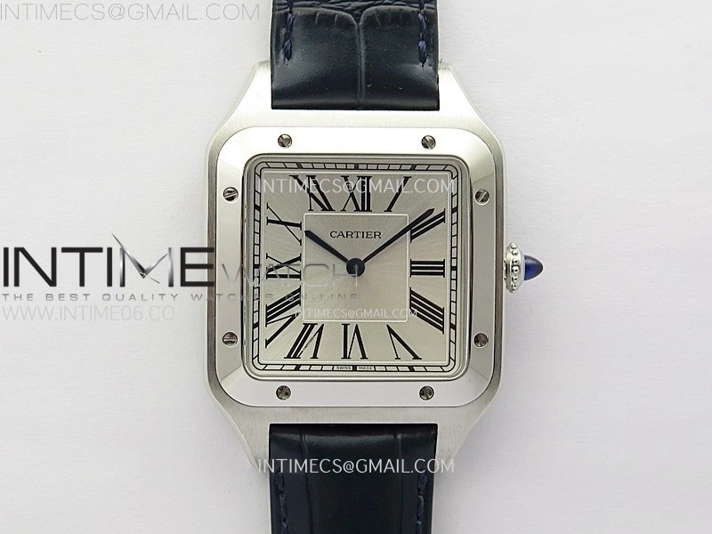Santos Dumont 46.6mm SS F1F Best Edition Silver Dial on Blue Leather Strap Quartz